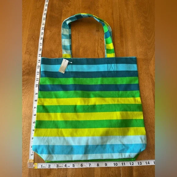 Striped Blue, Green and Yellow Tote Bag By Old Navy - Picture 13 of 13